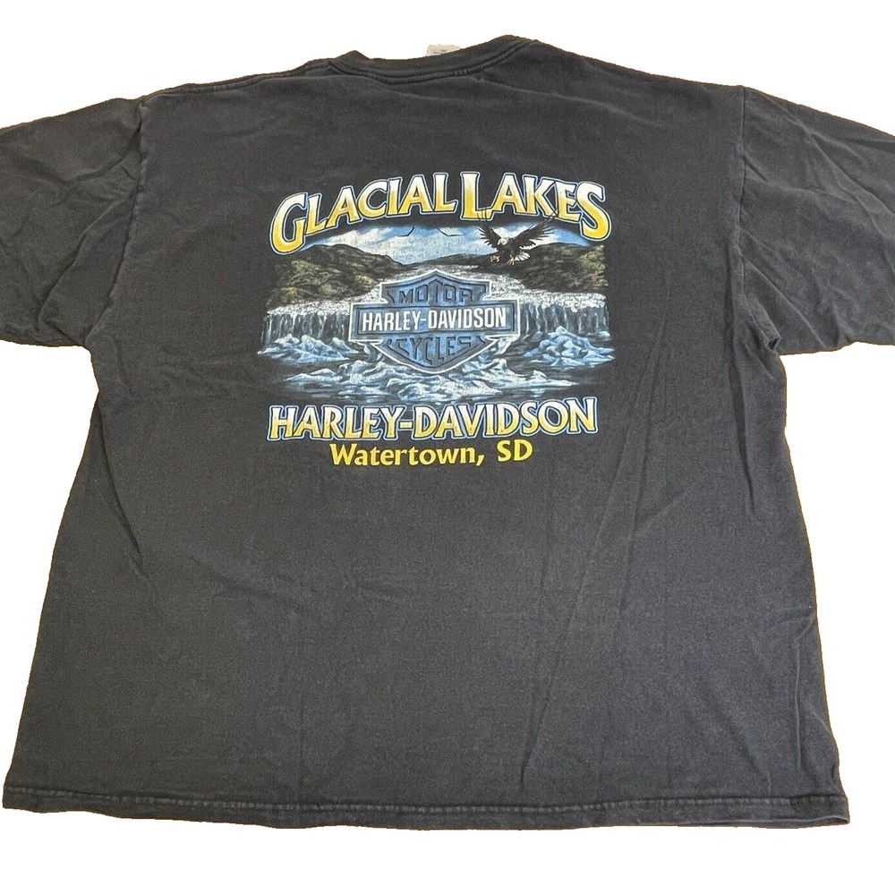 Harley Davidson Mens 2XL‎ T-Shirt Black 2-Sided Graphics Short Sleeve USA-Made